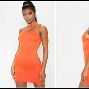 PLT Bright Orange Asymmetrical Strap Detail Dress